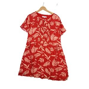 Loft Tropical Leaf Print Short Sleeve Dress size XL Orange